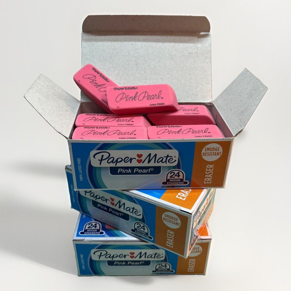 72 Paper Mate Pink Pearl Eraser Medium 24/Box - 3 Boxes 70520 Smudge Resistant